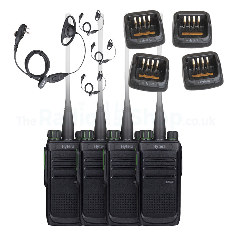 Hytera BD505 Licenced Digital Radio QUAD PACK with Charger & Earpieces
